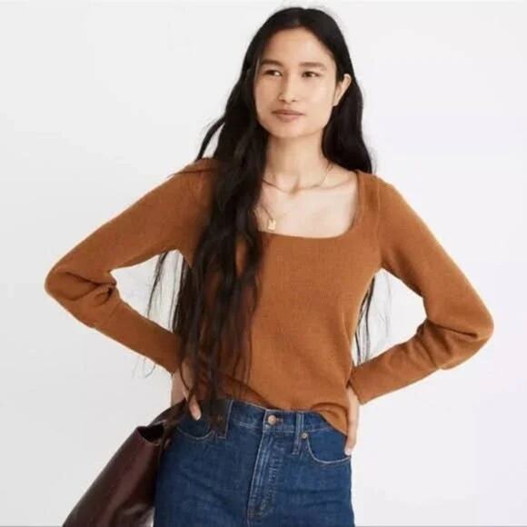 Madewell Ottoman Rib Square-Neck Top Brown Size XS - Picture 1 of 10